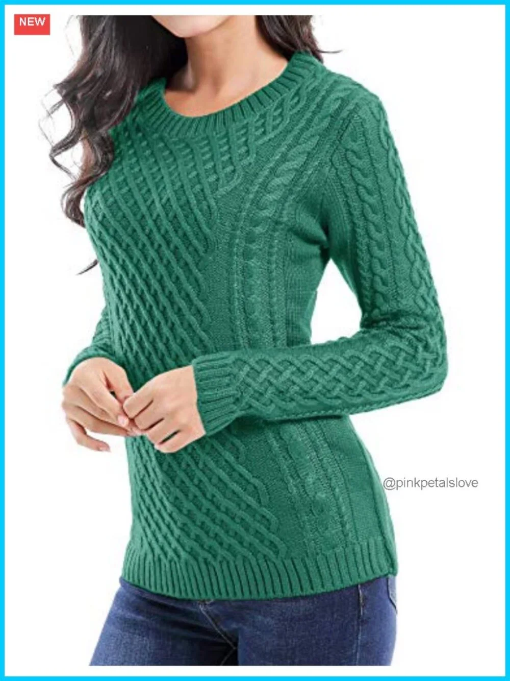 Women Crew Neck Cable Knit Long Sleeve Pullover Sweater Jumper